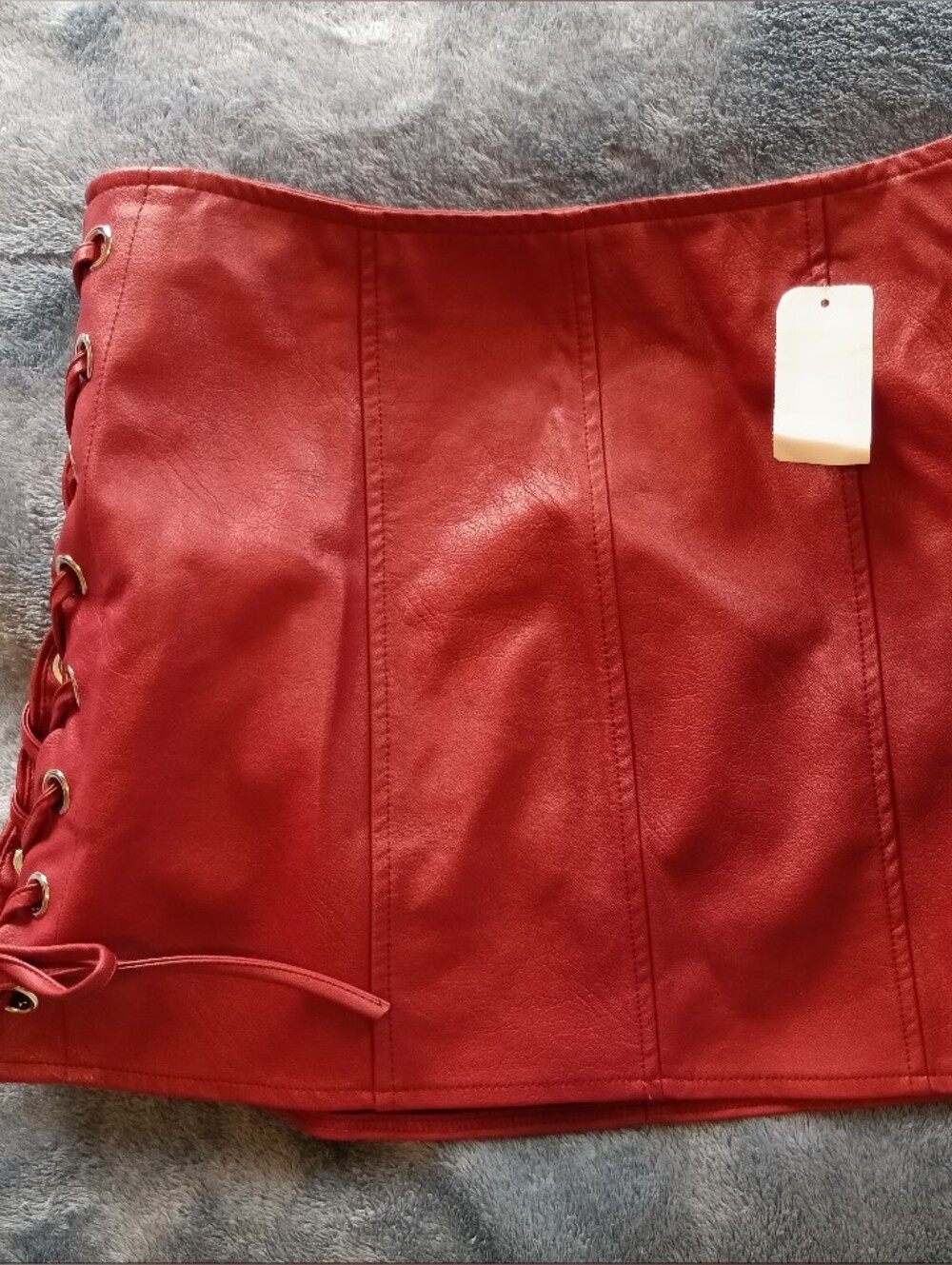 Burgundy Leather Corset Belt Skirt- Women